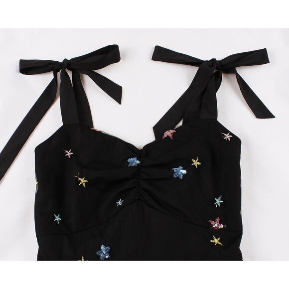 Women's Tie Strap Tulle Prom Dresses Sweetheart Flower Embroidery Dress - Picture 3 of 6